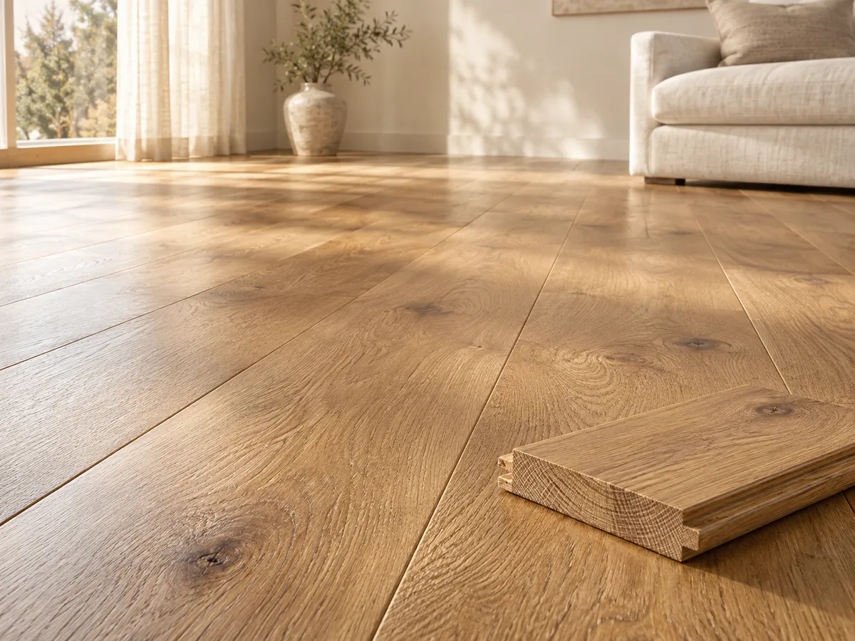 Close-up of solid wood flooring planks