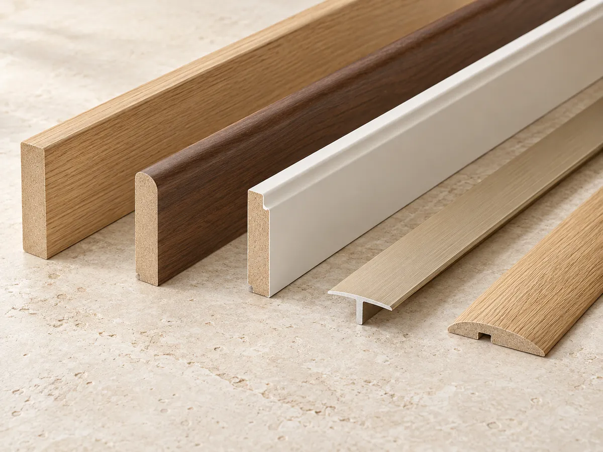 Color-matched wood-look mouldings and transition profiles